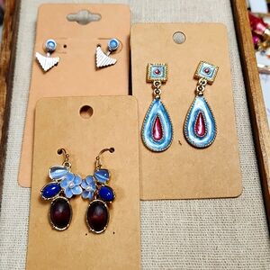 3 Sets Chambray Colored Earrings